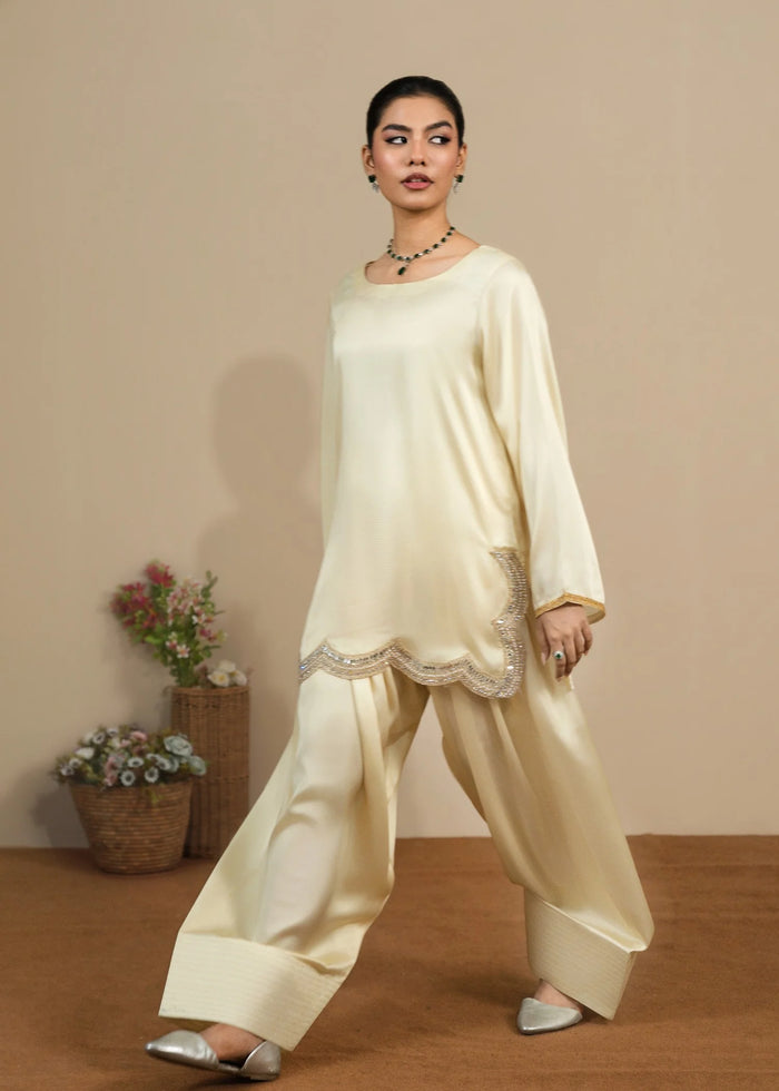 Butter Yellow Embellished Farshi