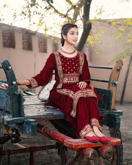 Maroon Mehbooba Velvet 2pc