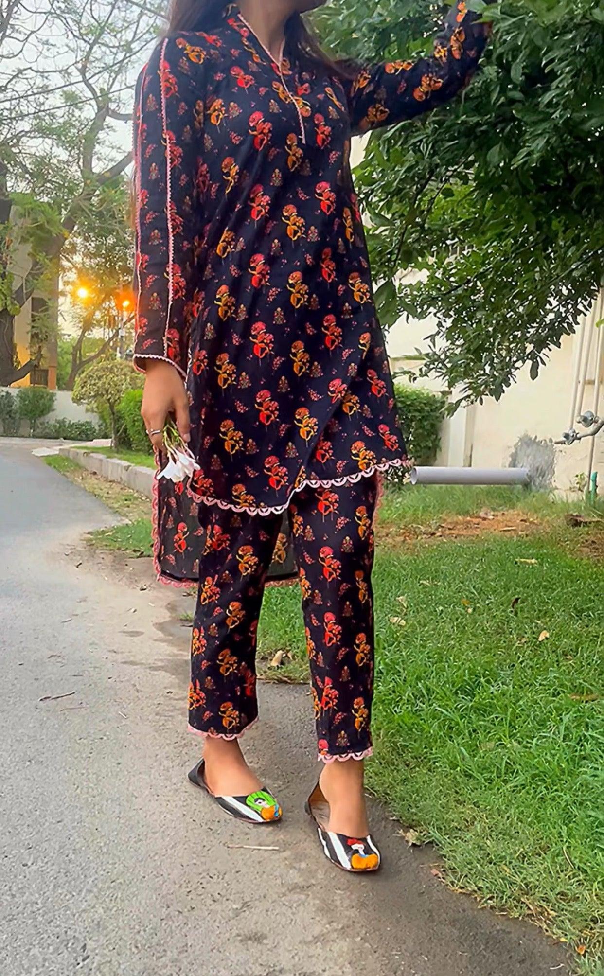 Black Floral Co Ord Set 2pc