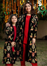 Black Red Cardigan Suit Kids - Womaniah