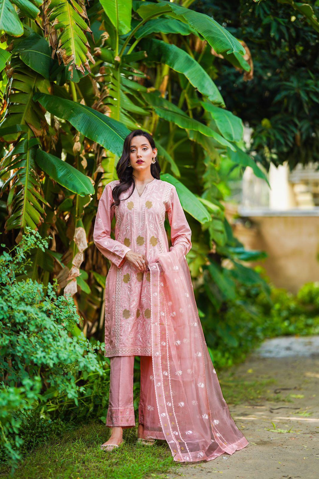 Pink Raw Silk 3Pc