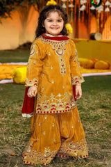 Mustard Maroon Gharara Suit Kids