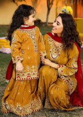 Mustard Maroon Gharara Suit Kids