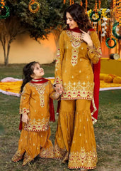 Mustard Maroon Gharara Suit Kids