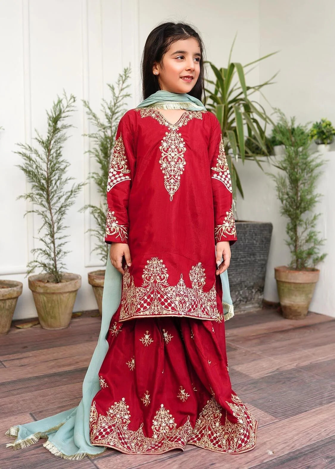 Red eid gharara 3pc kids