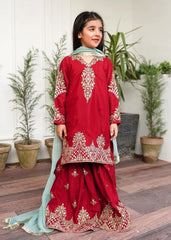 Red eid gharara 3pc kids