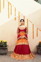 Red And Orange Lehnga Kids