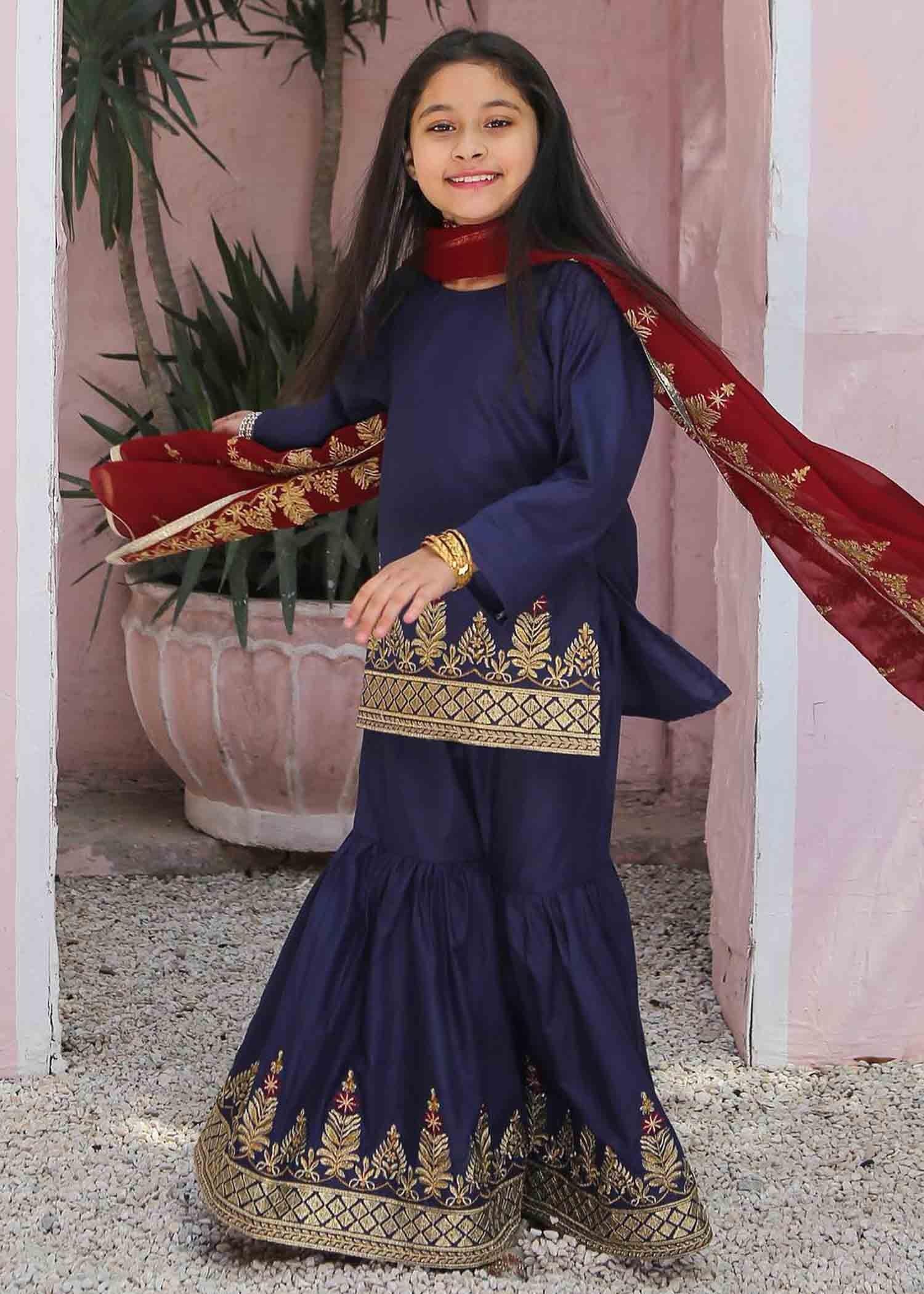 Blue Gharara 3PC(KIDS) - Womaniah