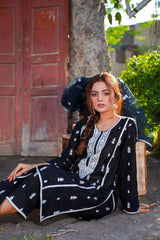 Black White Eid Suit 3pc
