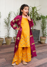 Magenta mustard eid kids 3pc - Womaniah