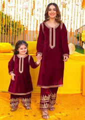 Maroon Velvet Shalwar Kameez Kids - Womaniah