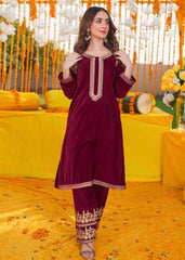 Maroon Velvet Shalwar Kameez Kids - Womaniah