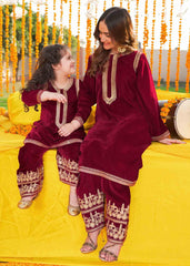 Maroon Velvet Shalwar Kameez Kids - Womaniah