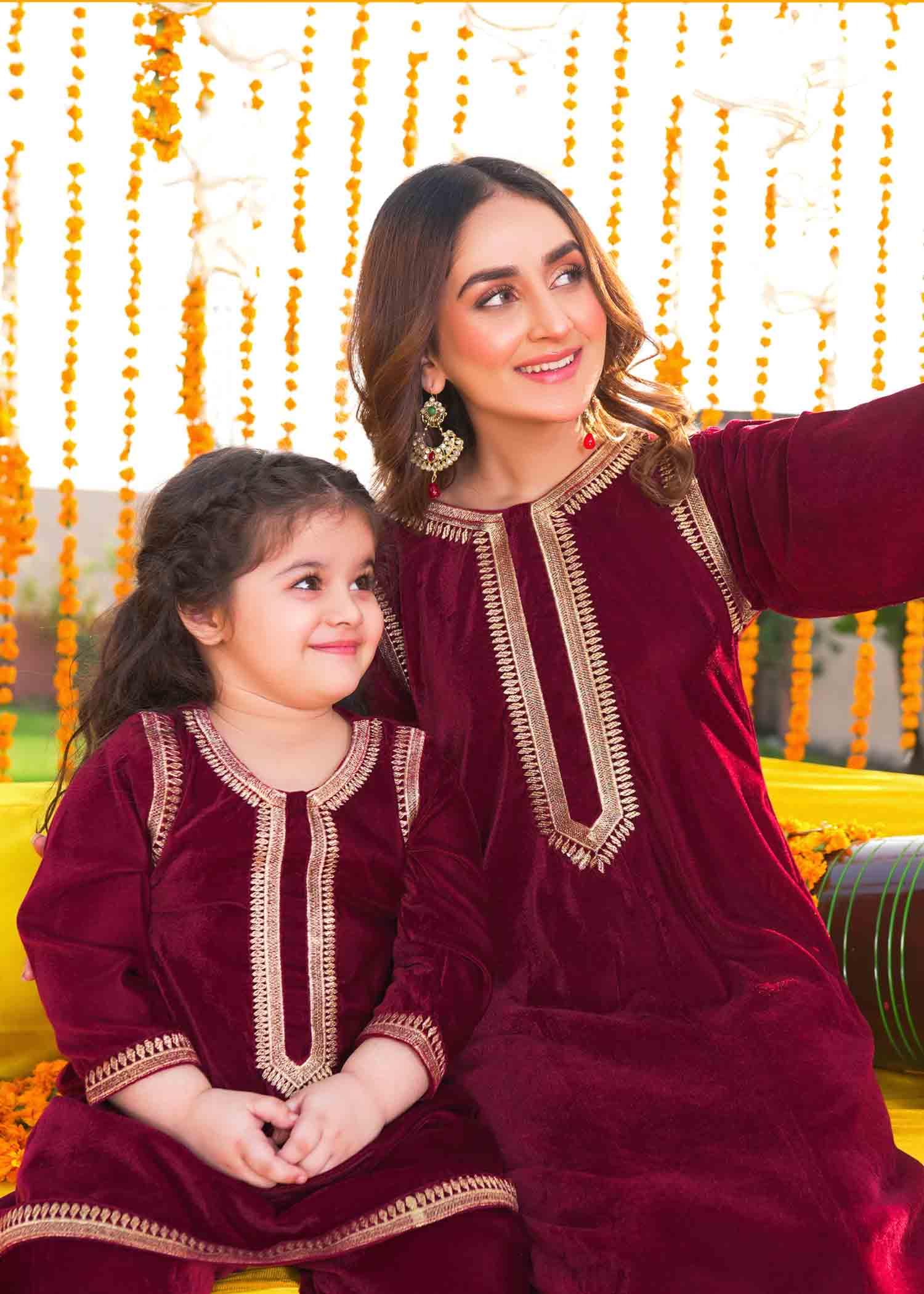 Maroon Velvet Shalwar Kameez - Womaniah