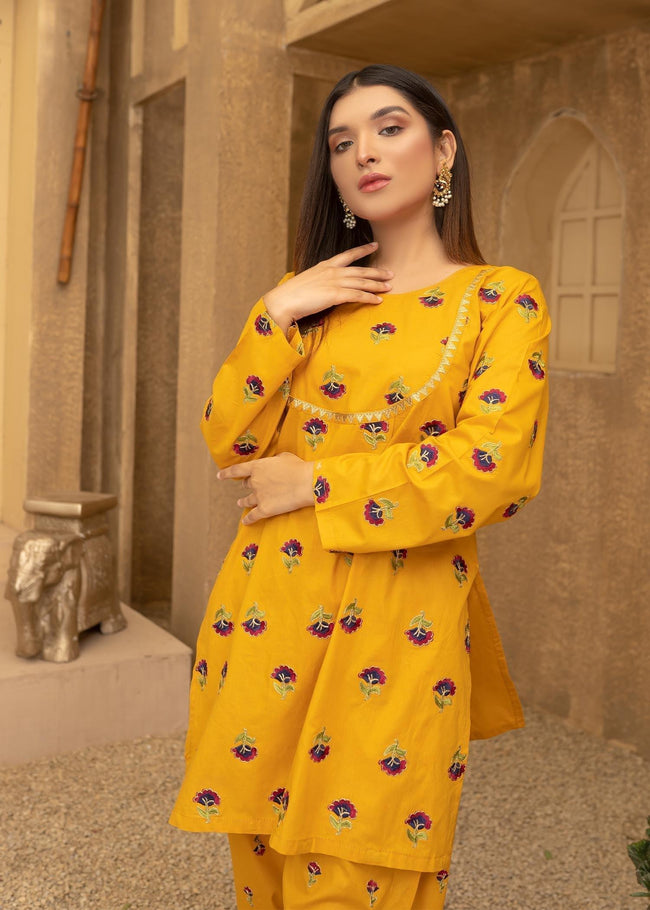 Mustard Floral Suit - Womaniah