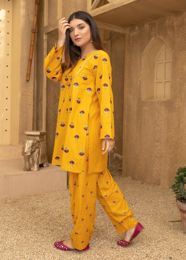 Mustard Floral Suit - Womaniah