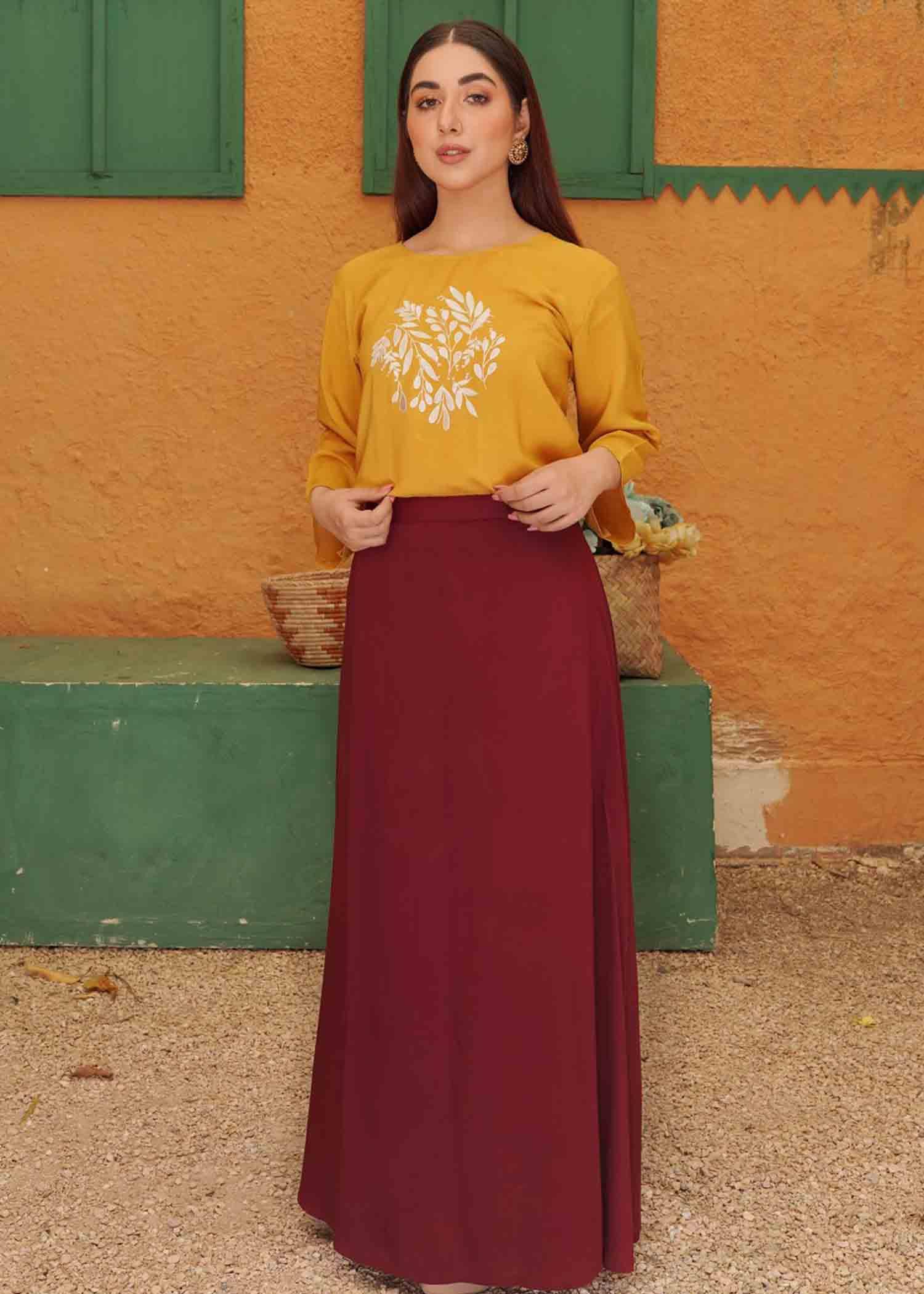 MUSTARD MAROON SKIRT 2PC - Womaniah