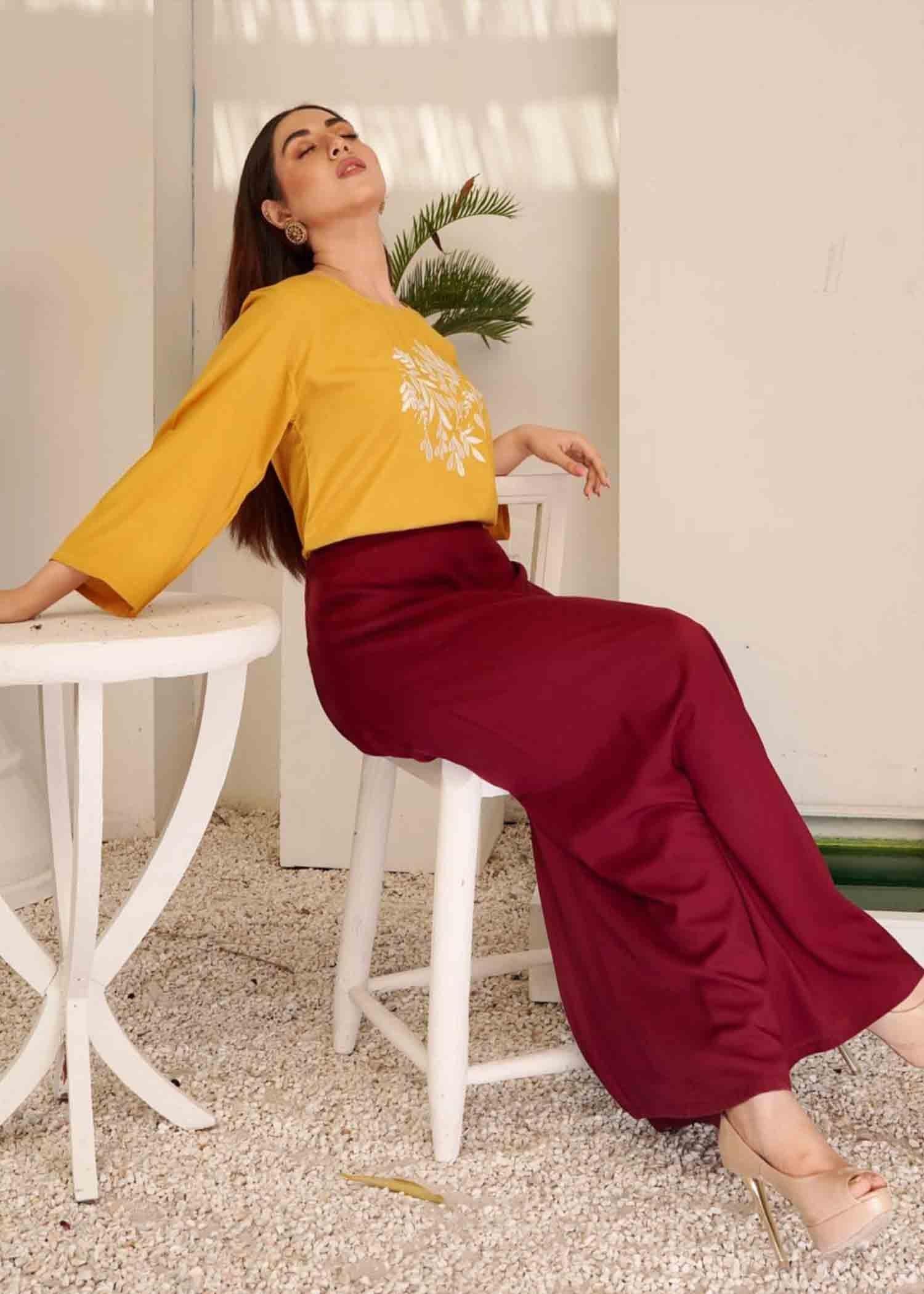 MUSTARD MAROON SKIRT 2PC - Womaniah