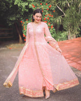 Pink flared Frock 3pc akhrot clothing