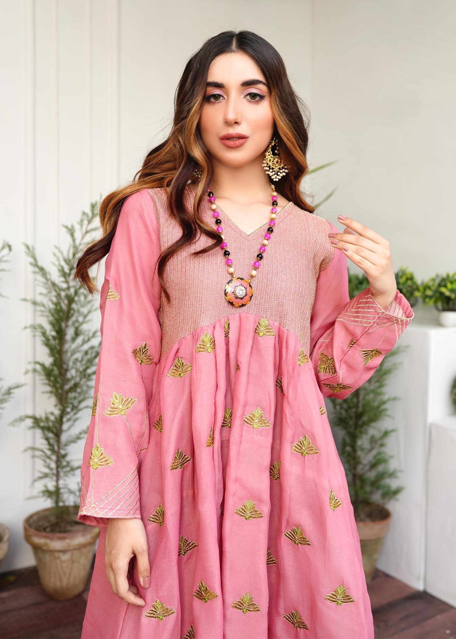 Tea pink frock 2pc - Womaniah