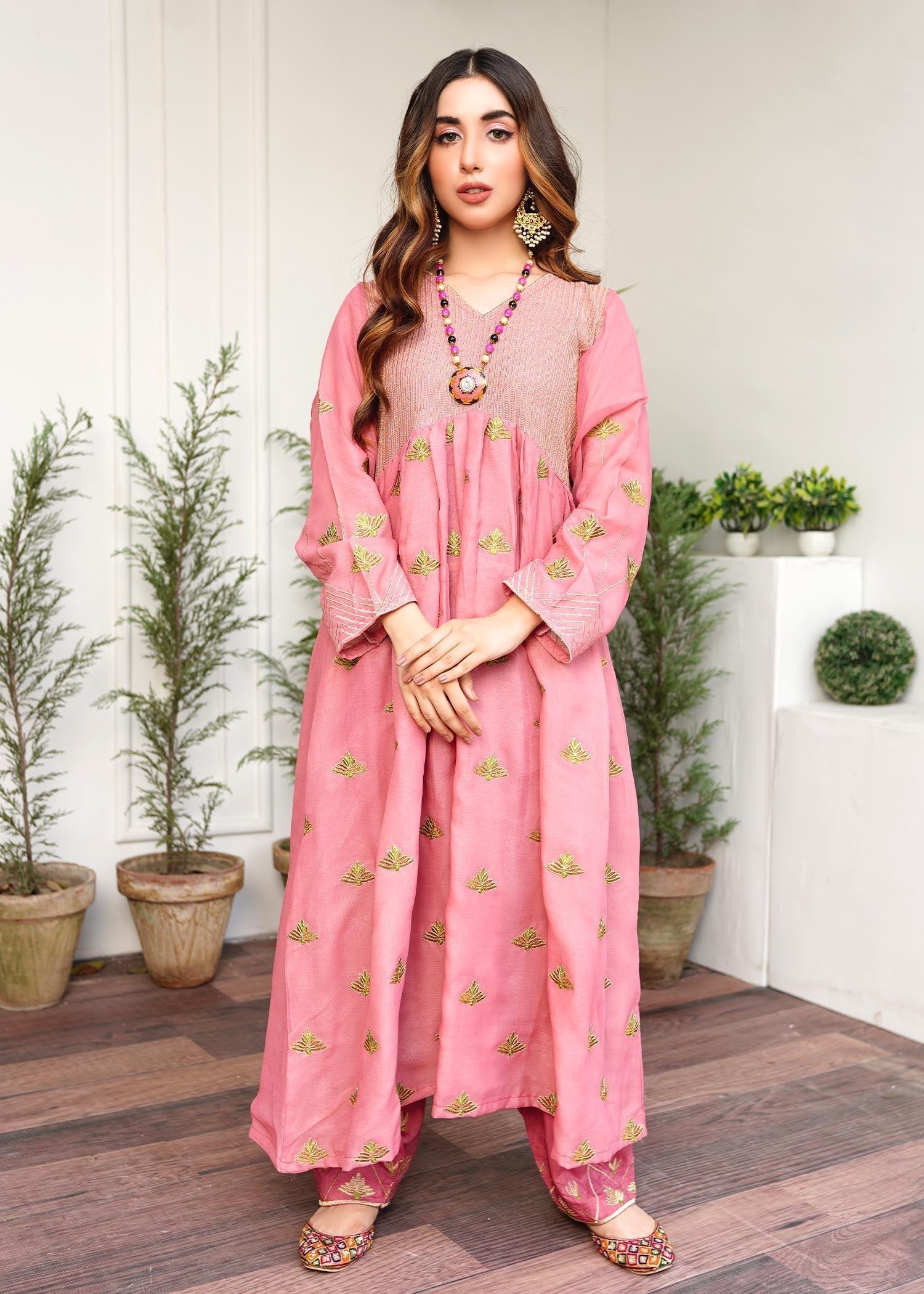 Tea pink frock 2pc - Womaniah